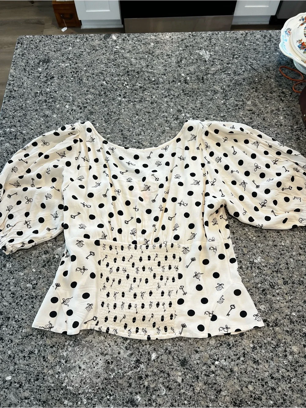 Free People Cream Puff-Sleeve Polka Dot Tie-Front Top